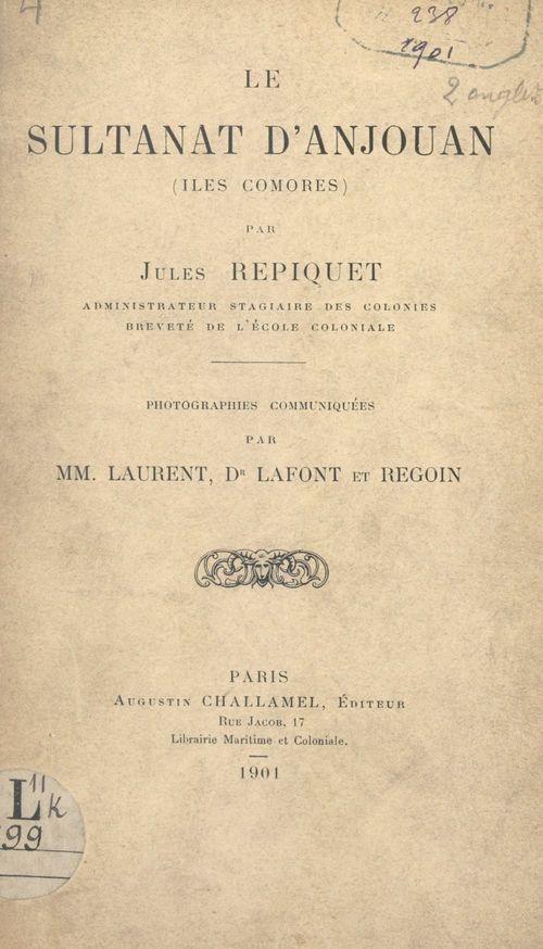 ebook cover of Le sultanat d'Anjouan (îles Comores), by Jules Repiquet
