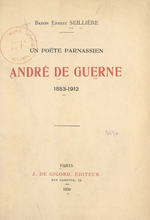 ebook cover of Un poète parnassien, André de Guerne (1853-1912), by Ernest Seilliere
