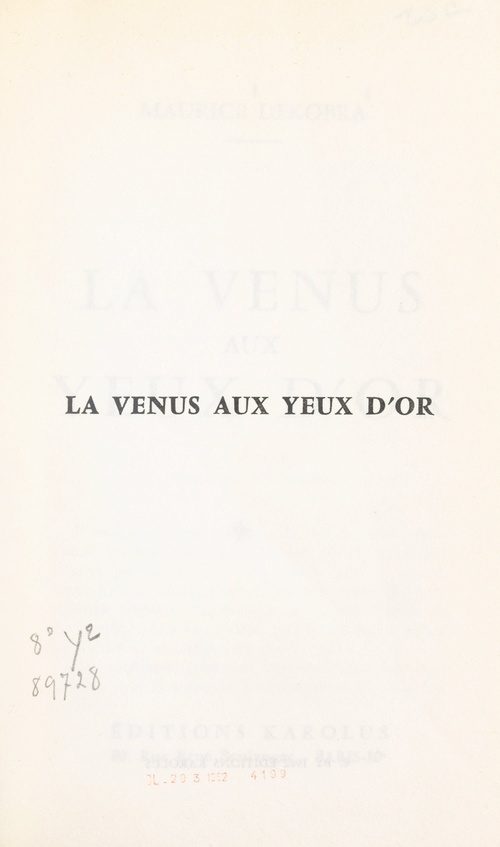 Couverture ebook de La Vénus aux yeux d'or, de Maurice Dekobra