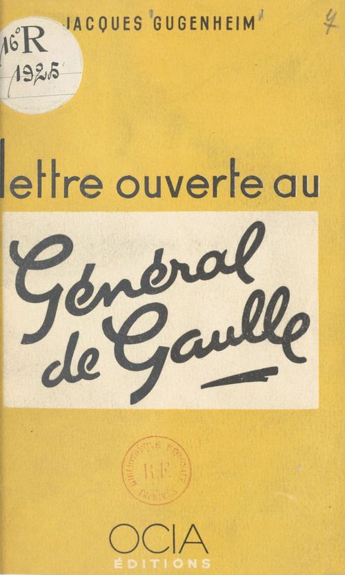 Couverture ebook de Lettre ouverte au Général de Gaulle, de Jacques Gugenheim