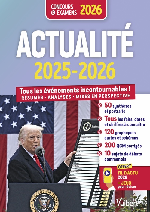 Couverture ebook de Actualité 2025-2026 - Concours et examens - Fil d'actu 2026 et jeux interactifs offerts, de Benjamin Deloustal, Jérôme Calauzènes, Léonard Vache, Stella Prest, Nicolas Rosier, Marion Le Calvez, Valérie Morin, Félix Vandenabeele