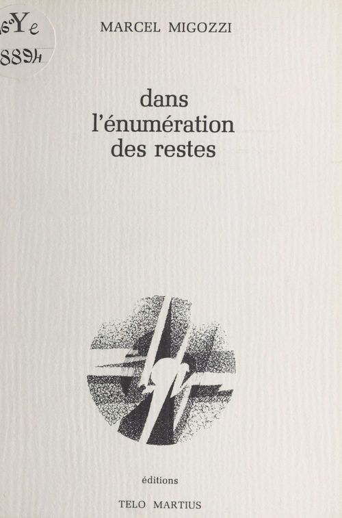 ebook cover of Dans l'énumération des restes, by Marcel Migozzi
