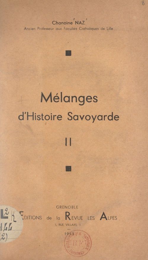 ebook cover of Mélanges d'Histoire savoyarde (2), by Raoul Naz
