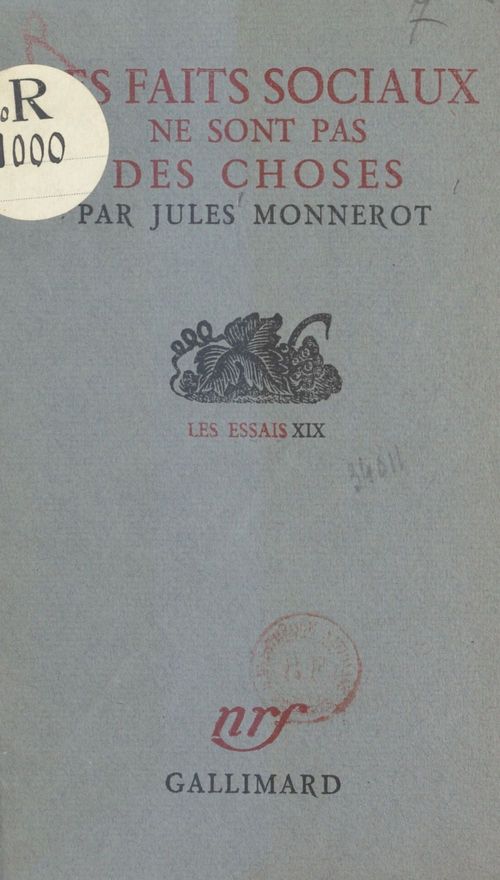 Couverture ebook de Les faits sociaux ne sont pas des choses, de Jules Monnerot