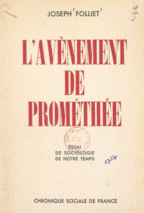 ebook cover of L'avènement de Prométhée, by Joseph Folliet