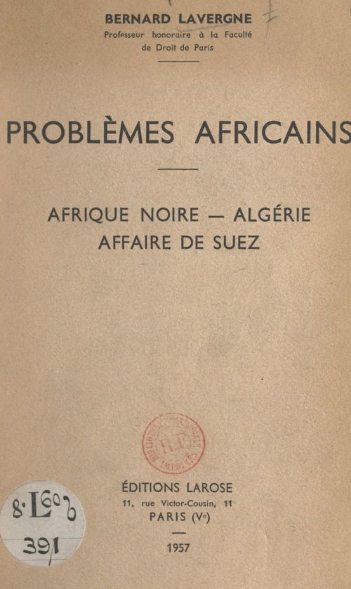 Couverture ebook de Problèmes africains, de Bernard Lavergne