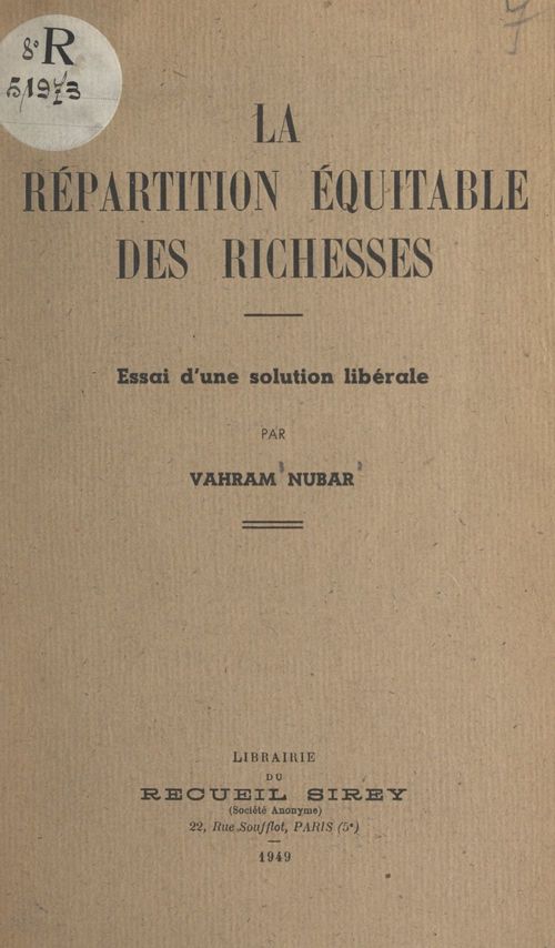 Couverture ebook de La répartition équitable des richesses, de Vahram Nubar
