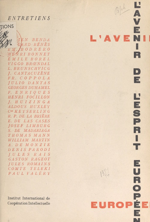 Couverture ebook de Entretiens (3). L'avenir de l'esprit européen, de Institut International De Cooperation In
