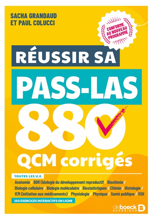 Couverture ebook de Réussir sa PASS LAS - 880 QCM corrigés, de Sacha Grandaud, Paul Colucci