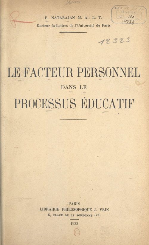 Couverture ebook de Le facteur personnel dans le processus éducatif, de Padmanabhan Natarajan