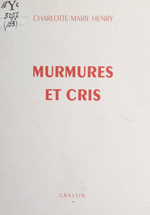 ebook cover of Murmures et cris, by Charlotte-Marie Henry