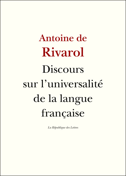 Couverture ebook de L'universalité de la langue française, de Antoine De Rivarol
