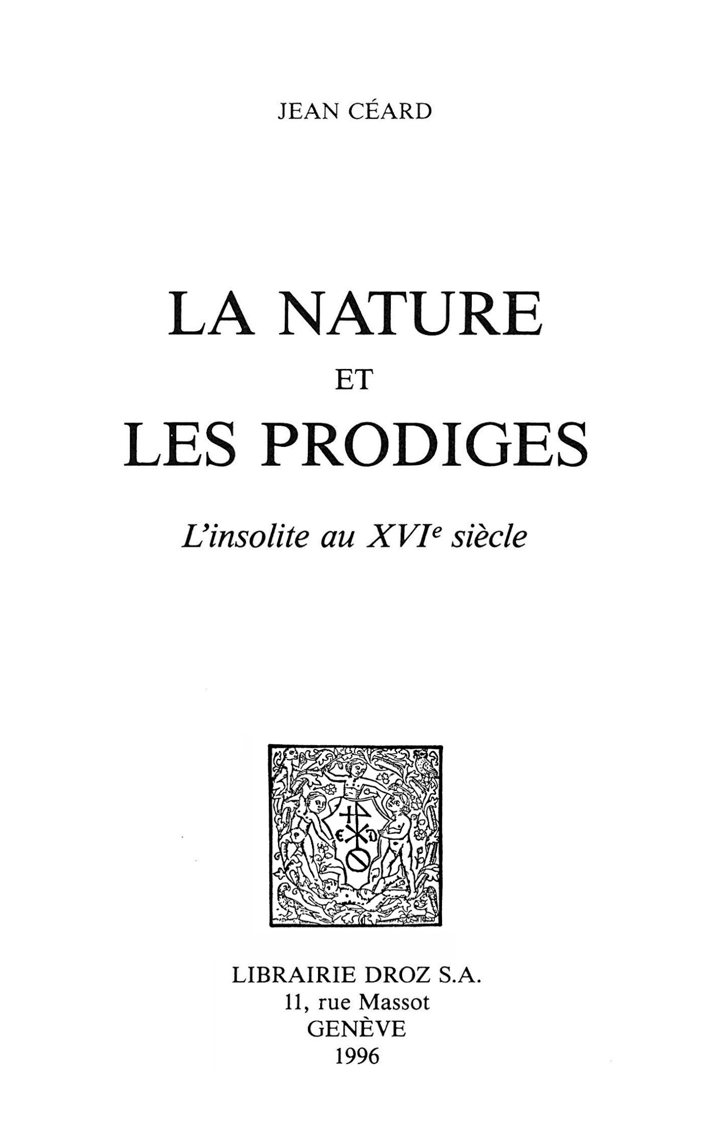 Couverture ebook de La nature et les prodiges, de Jean Céard