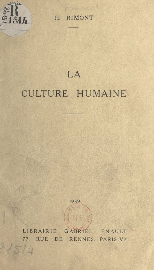 Couverture ebook de La culture humaine, de H. Rimont
