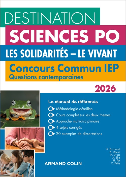 Couverture ebook de Destination Sciences Po Questions contemporaines 2026 - Concours commun IEP, de Grégory Bozonnet, Hugo Fer, Apollonia Elia, Héloïse Dross, Charlotte Keltz, Antonin Dacos
