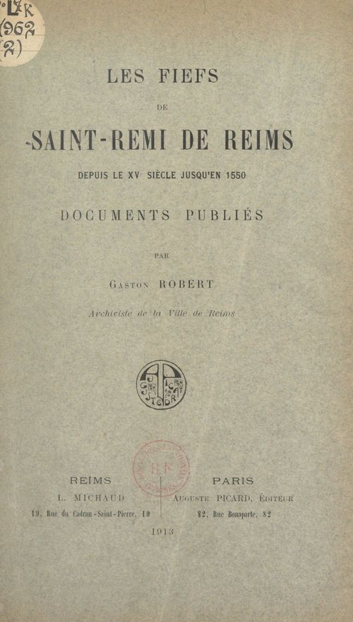 ebook cover of Les fiefs de Saint-Rémi de Reims, by Gaston Robert