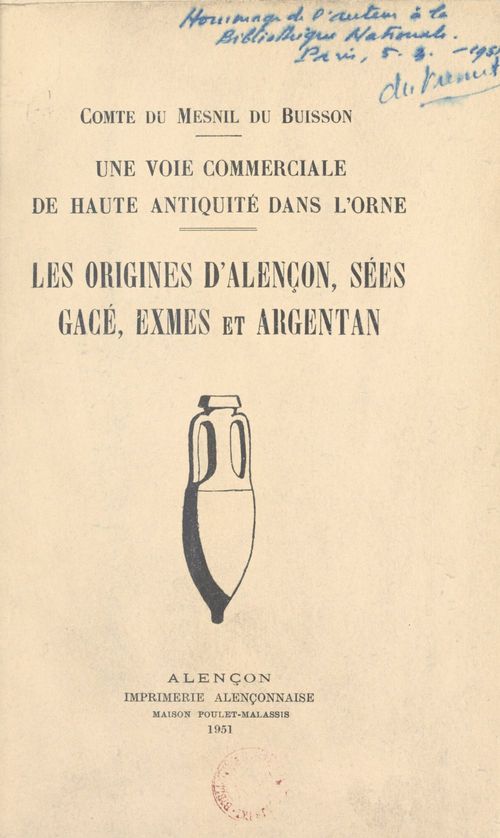 Couverture ebook de Une voie commerciale de haute antiquité dans l'Orne, de Robert Du Mesnil Du Buisson