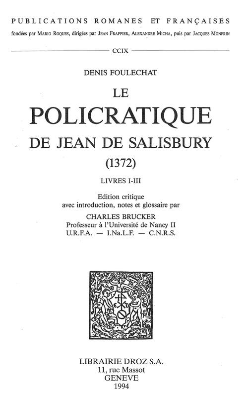 ebook cover of Le "Policratique" de Jean de Salisbury (1372), livres I-III, by Jean De Salisbury