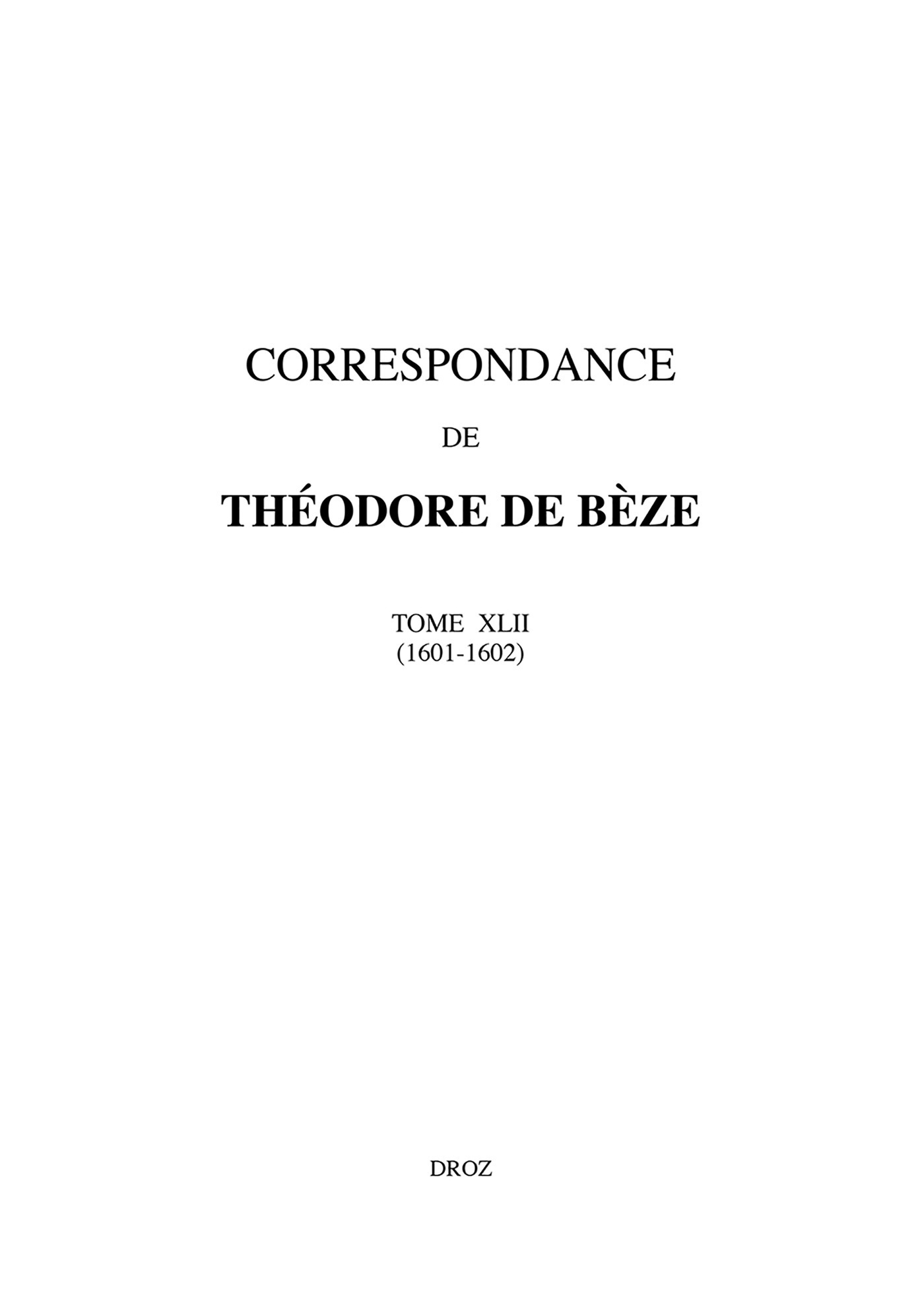 ebook cover of Correspondance, by Theodore De Beze