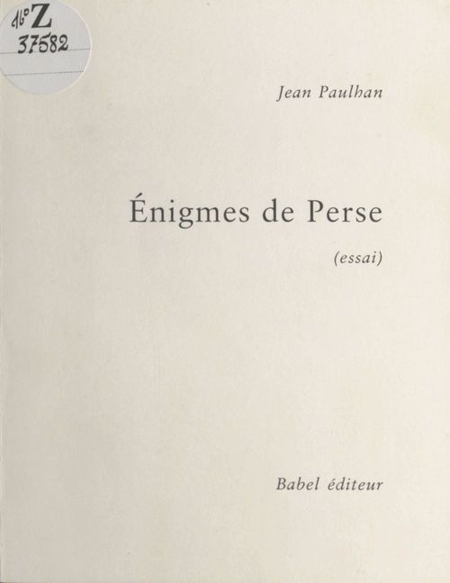 ebook cover of Énigmes de Perse, by Jean Paulhan