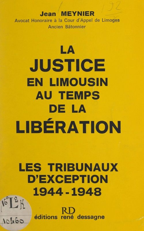 Couverture ebook de La justice en Limousin au temps de la Libération, de Jean Meynier