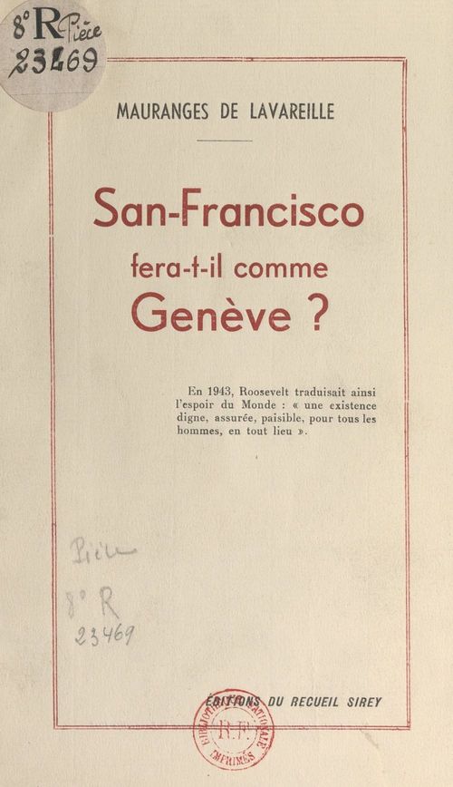 ebook cover of San-Francisco fera-t-il comme Genève ?, by Georges Mauranges De Lavareille