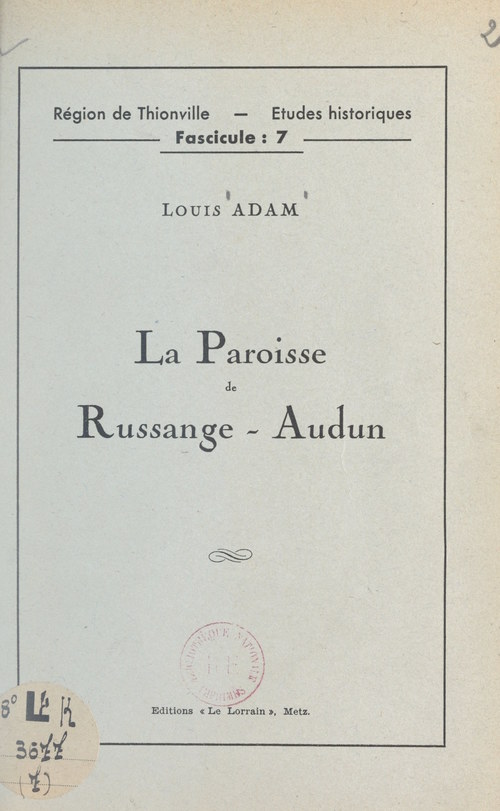 Couverture ebook de La paroisse de Russange-Audun, de Louis Adam