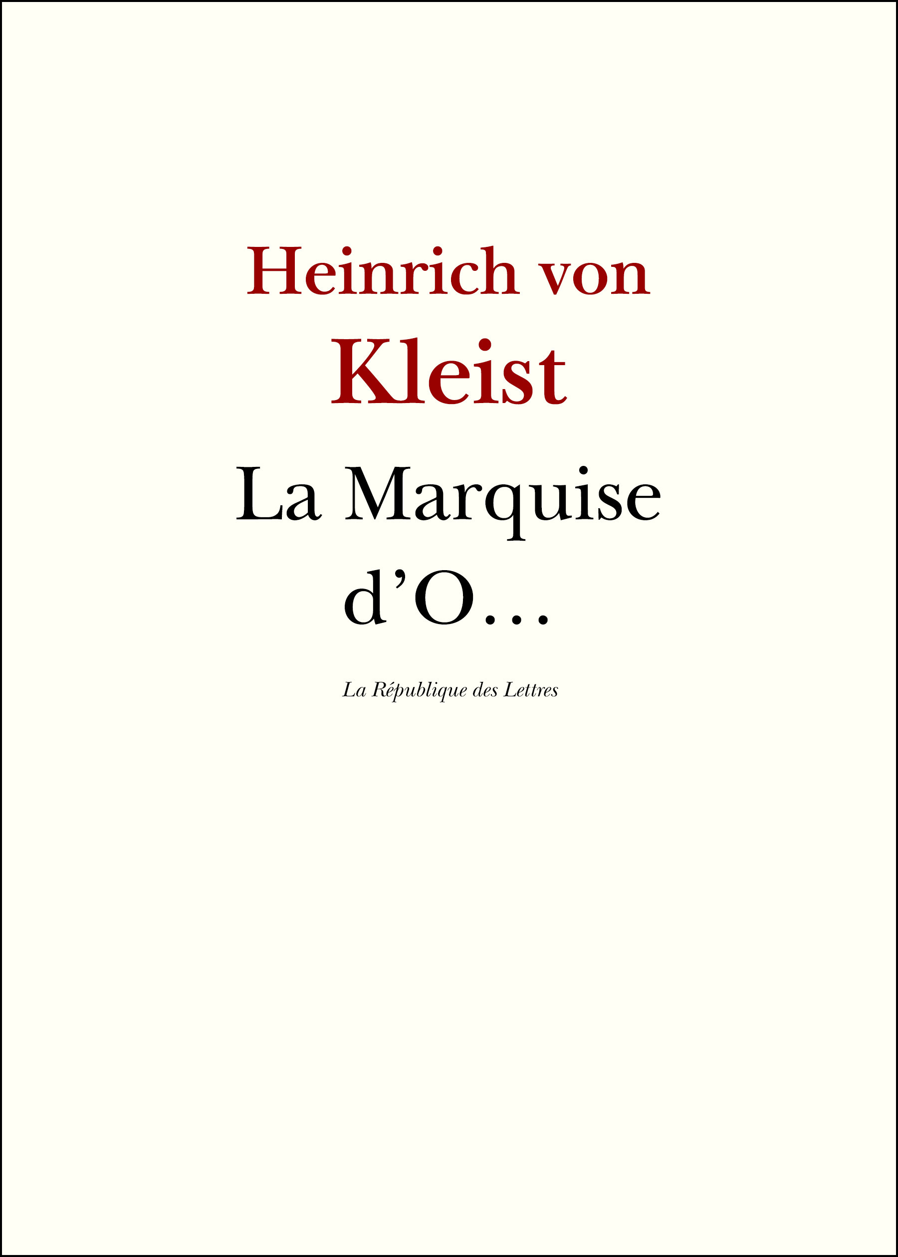 Couverture ebook de La Marquise d'O..., de Heinrich von Kleist