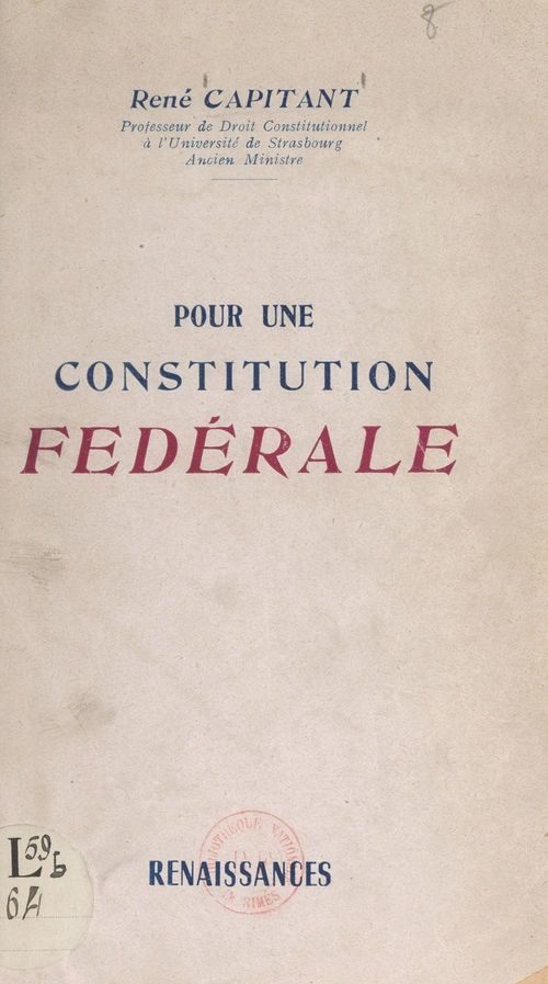 ebook cover of Pour une constitution fédérale, by Rene Capitant
