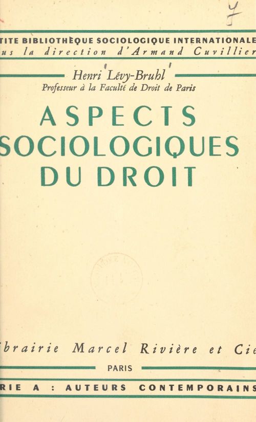 ebook cover of Aspects sociologiques du droit, by Henri Levy-Bruhl