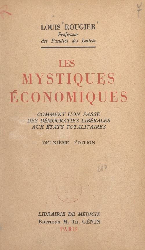 Couverture ebook de Les mystiques économiques, de Louis Rougier