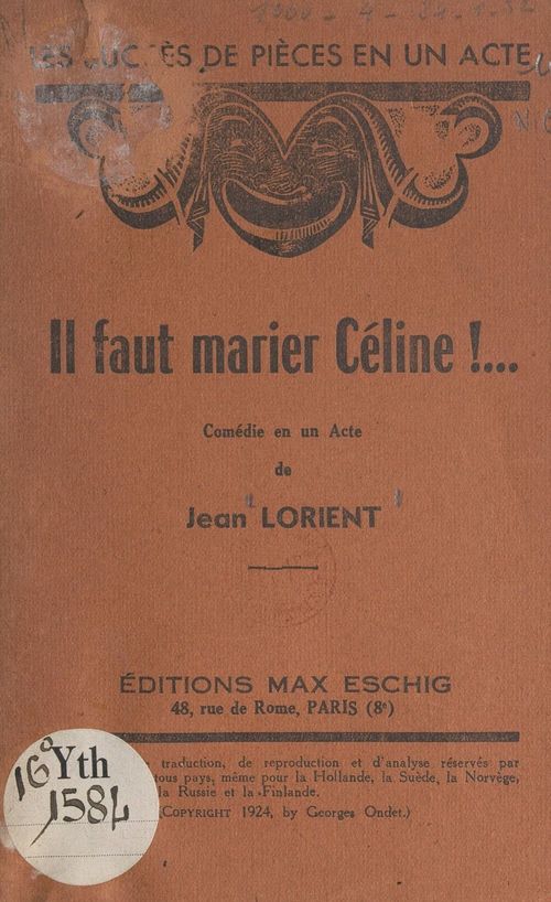 Couverture ebook de Il faut marier Céline !..., de Jean Lorient