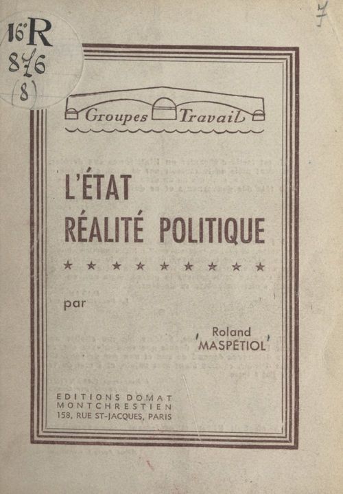 ebook cover of L'État, réalité politique, by Roland Maspetiol