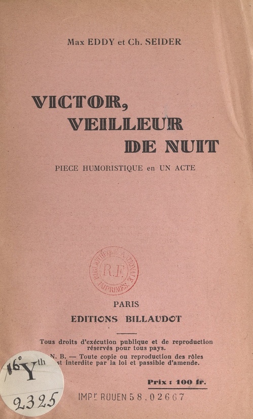 Couverture ebook de Victor, veilleur de nuit, de Charles Seider, Max Eddy