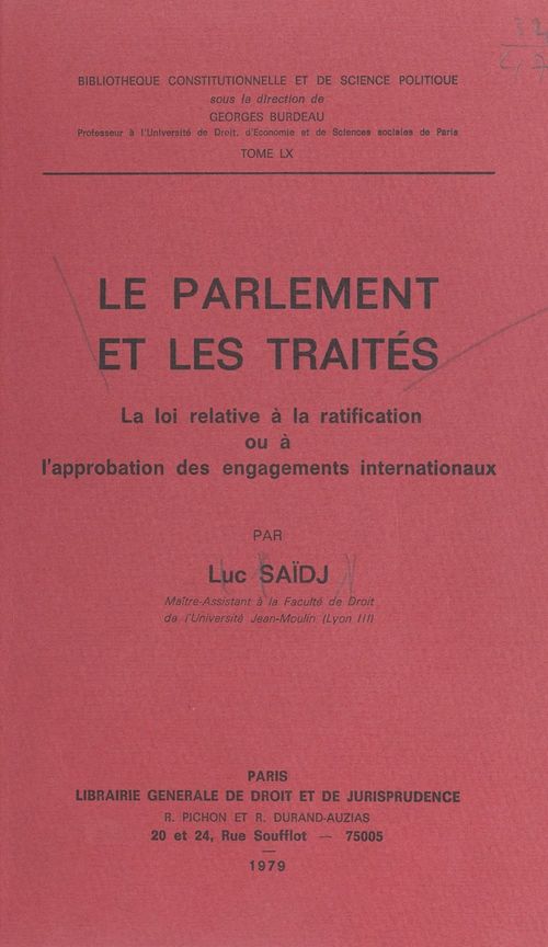 Couverture ebook de Le Parlement et les traités, de Luc Saidj