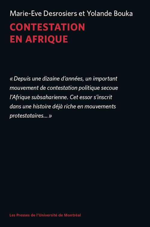 Couverture ebook de Contestation en Afrique, de Bouka/Desrosiers