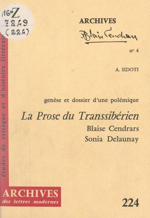 Couverture ebook de La prose du Transsibérien et de la petite Jehanne de France, Blaise Cendrars-Sonia Delaunay, de Antoine Sidoti