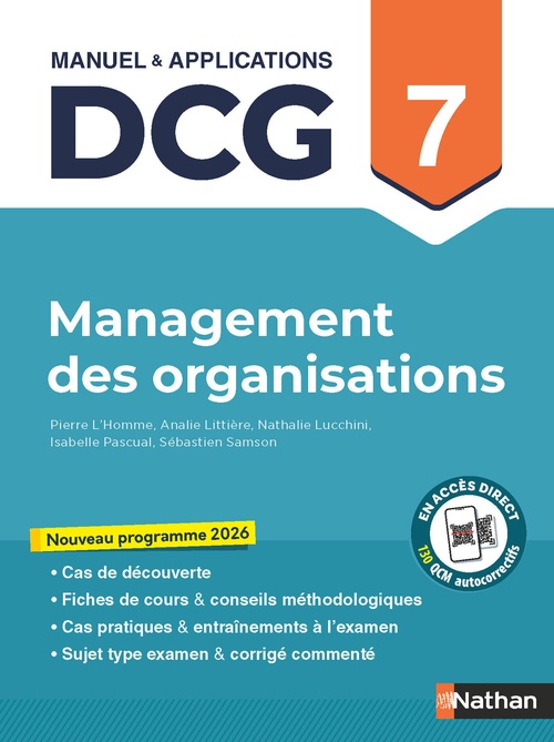 ebook cover of Management des organisations - DCG - Épreuve 7 - Manuel et applications - 2026, by Pierre L'Homme, Analie Littière, Nathalie Lucchini, Isabelle Pascual, Sébastien Samson