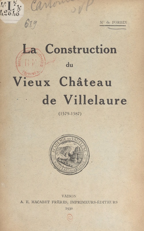 Couverture ebook de La construction du vieux château de Villelaure (1579-1587), de Henri De Forbin