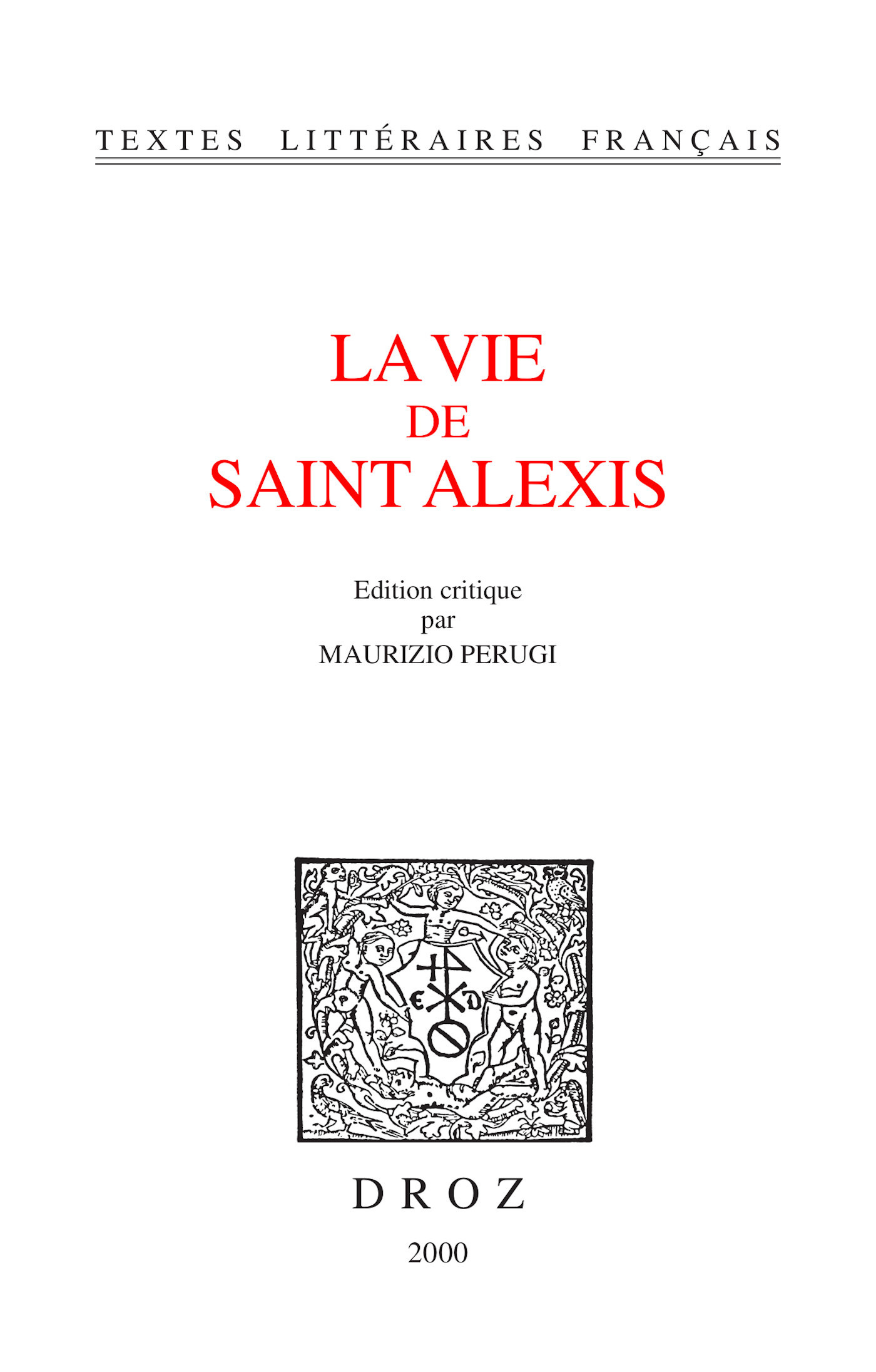 Couverture ebook de La Vie de saint Alexis, de Perugi Maurizio