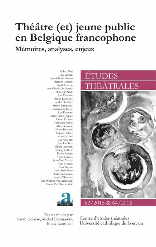 Couverture ebook de Théâtre (et) jeune public en Belgique francophone, de Sarah Colasse, Michel Desmarets