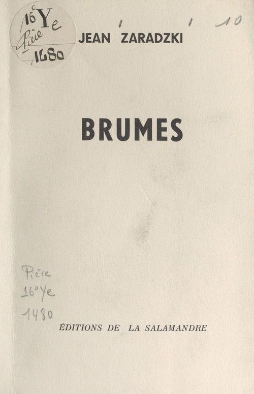 ebook cover of Brumes, by Jean Zaradzki