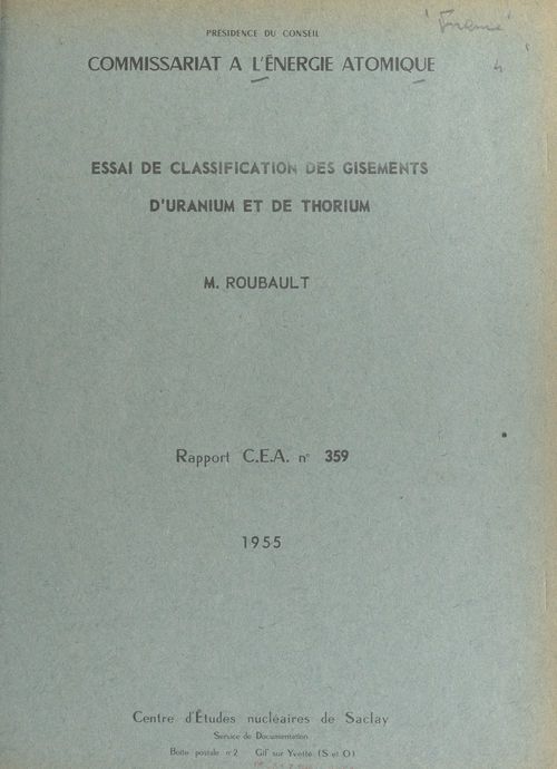 ebook cover of Essai de classification des gisements d'uranium et de thorium, by Marcel Roubault