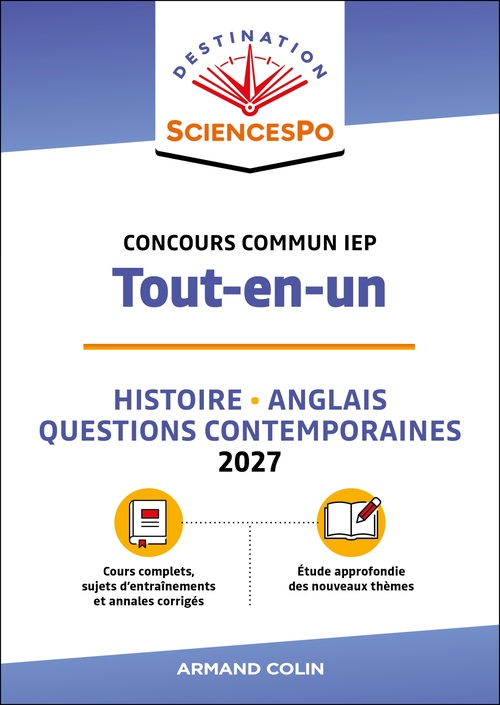 Couverture ebook de Destination Sciences Po - Concours commun IEP 2027, de Dimitri Delarue, Sophie Gallix, Laurent Gayard, GRENIER Nicolas
