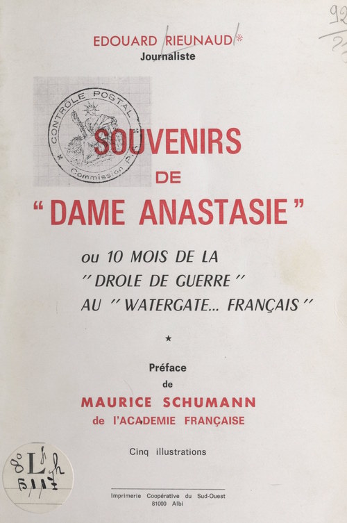 Couverture ebook de Souvenirs de "Dame Anastasie", de Edouard Rieunaud