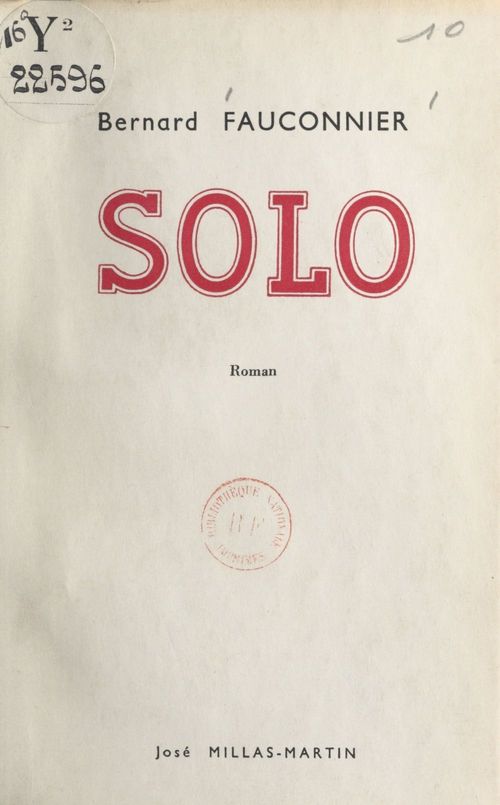 Couverture ebook de Solo, de Bernard Fauconnier
