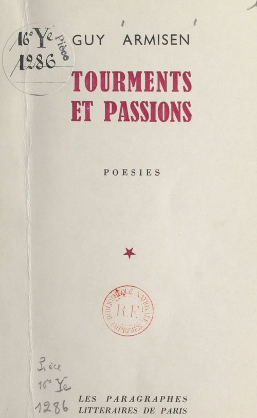 Couverture ebook de Tourments et passions, de Guy Armisen