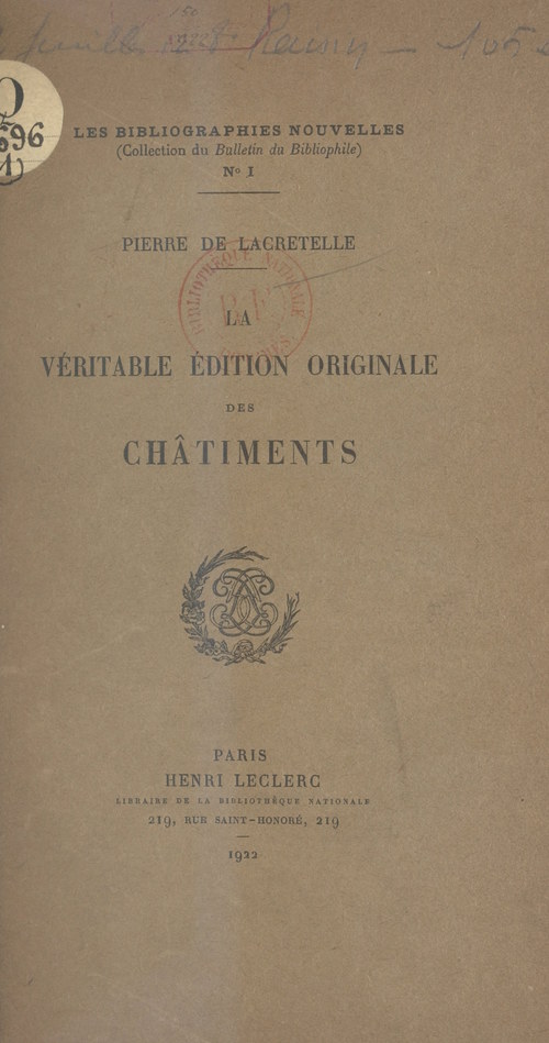 ebook cover of La véritable édition originale des "Châtiments", by Pierre De Lacretelle