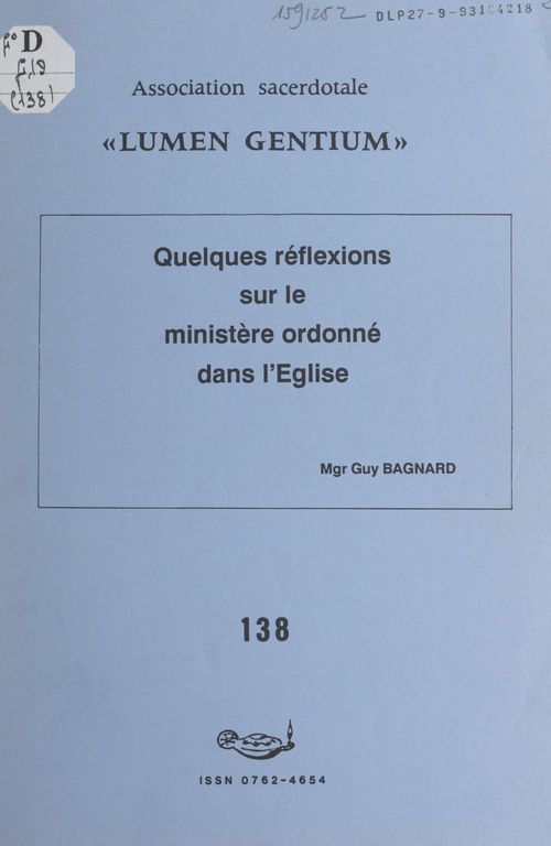 Couverture ebook de Quelques réflexions sur le ministère ordonné dans l'Église, de Guy Bagnard