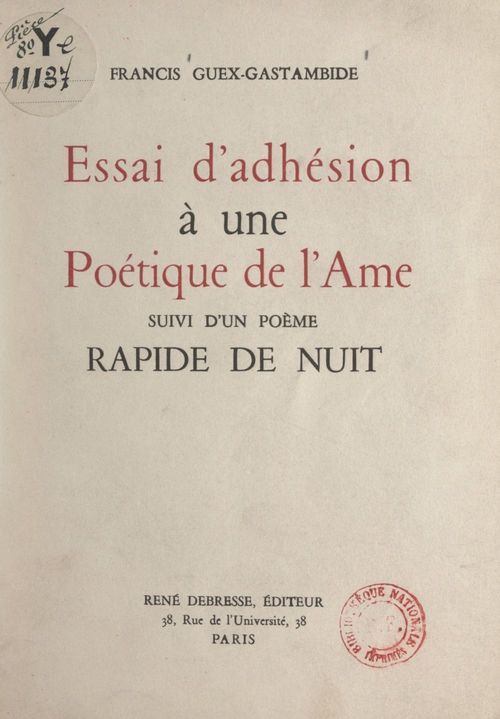 ebook cover of Essai d'adhésion à une poétique de l'âme, by Francis Guex-Gastambide